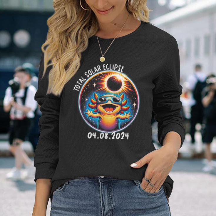 Solar Eclipse Axolot Wearing Glasses Pet April 8 2024 Long Sleeve T-Shirt Gifts for Her