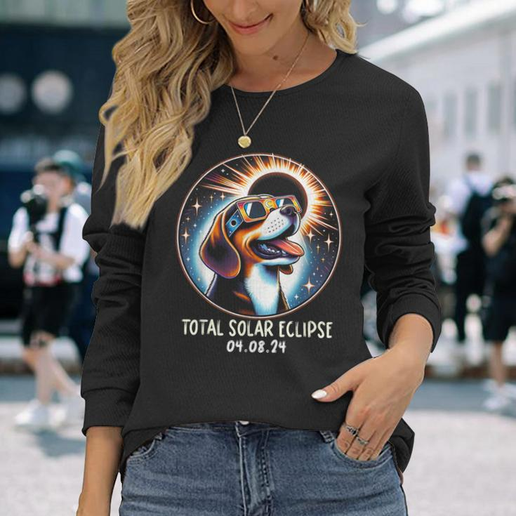 Solar Eclipse Beagle Wearing Glasses Pet April 8 2024 Long Sleeve T-Shirt Gifts for Her