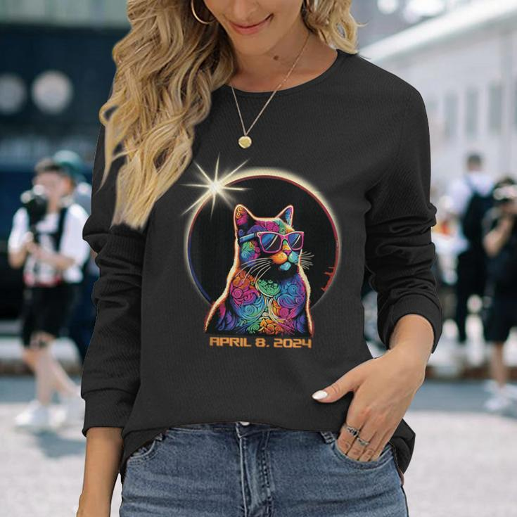 Solar Eclipse 2024 Cat Wearing Solar Eclipse Glasses Long Sleeve T-Shirt Gifts for Her