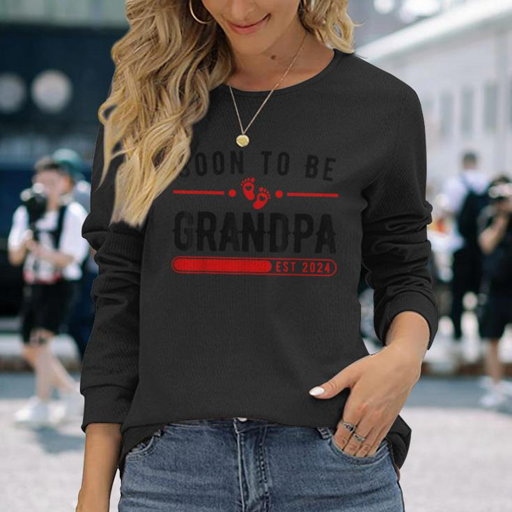 Soon To Be Grandpa 2024 Promoted To Grandfather Father's Day Long Sleeve T-Shirt Gifts for Her