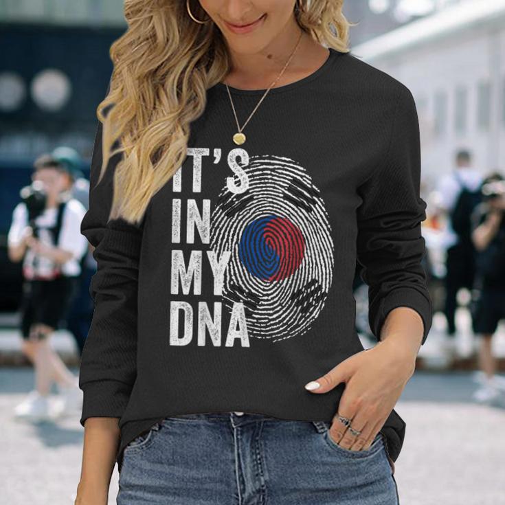 South Korea It's In My Dna South Korean Fingerprint Flag Long Sleeve T-Shirt Gifts for Her