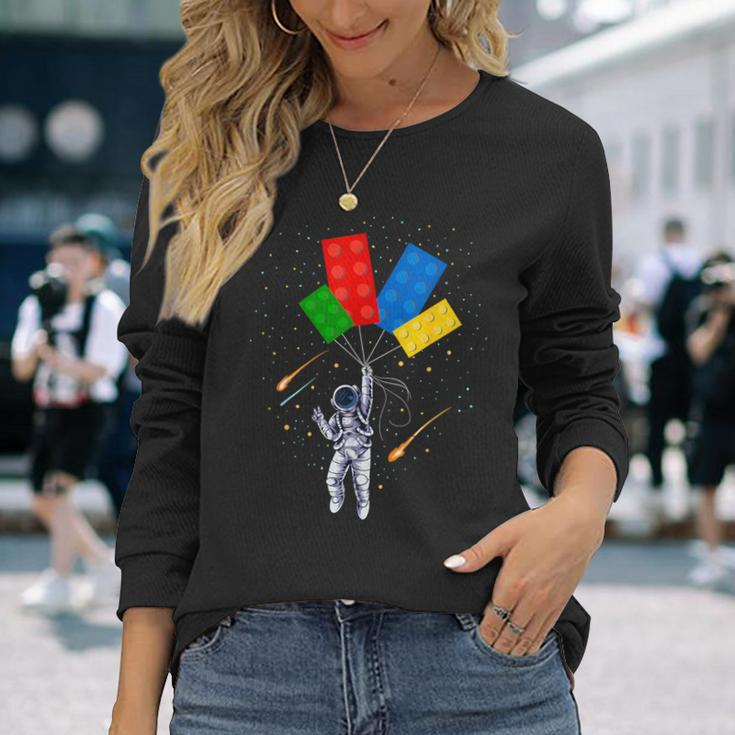 Space Astronaut Master Builder Building Blocks Bricks Long Sleeve T-Shirt Gifts for Her