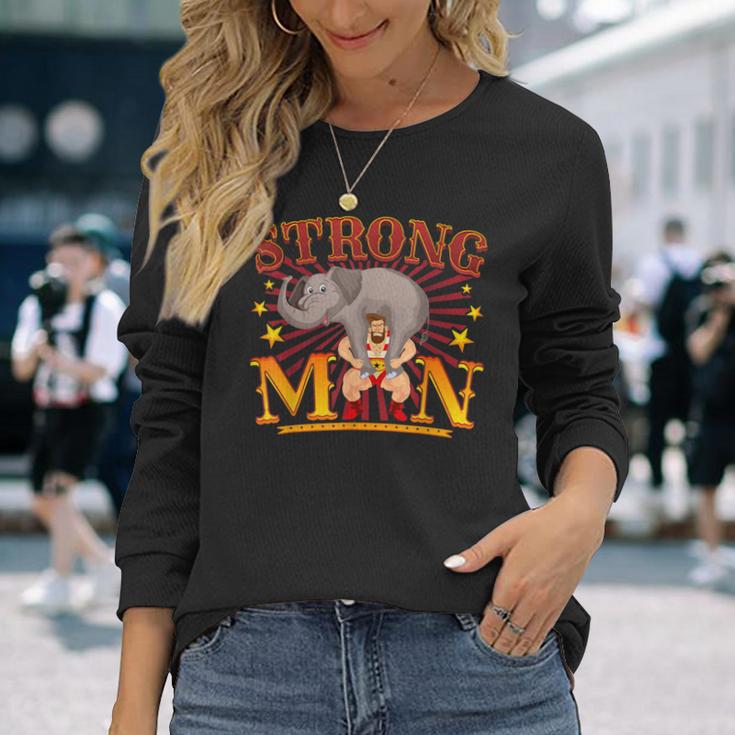 Squat Vintage Circus Strongman Costume Long Sleeve T-Shirt Gifts for Her