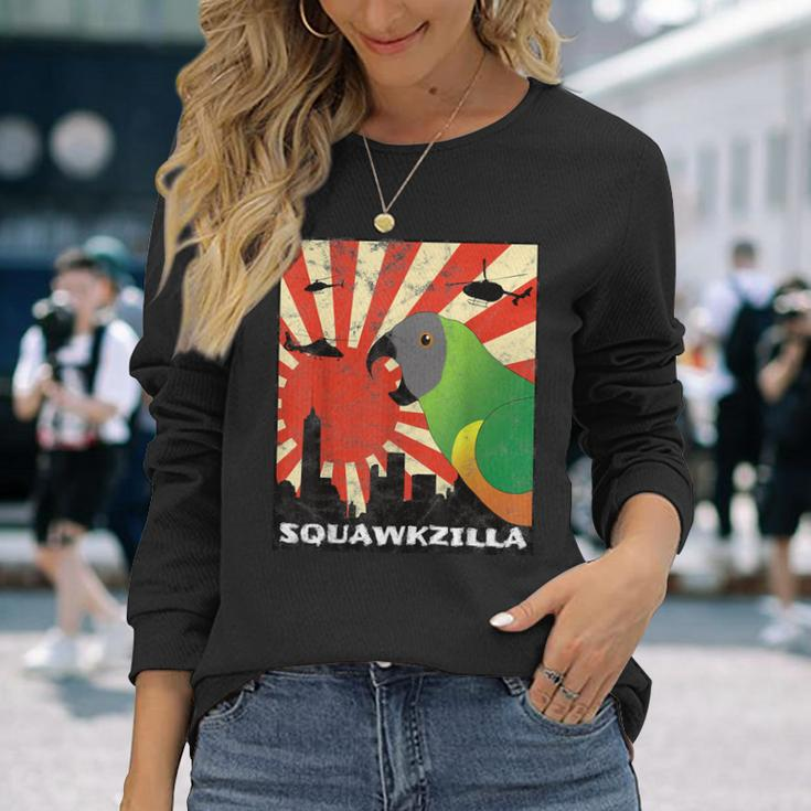 Squawk Zilla Senegal Parrot Squawking Kawaii Long Sleeve T-Shirt Gifts for Her