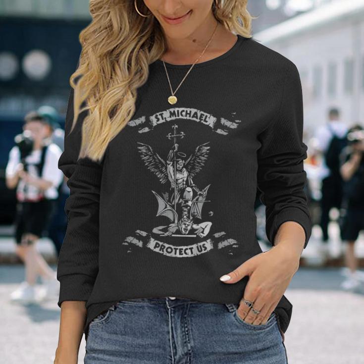 St Michael Protect Us Long Sleeve T-Shirt Gifts for Her