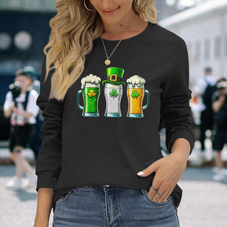 St Patrick Day Irish Ireland Flag Green Beer Lover Women Long Sleeve T-Shirt Gifts for Her