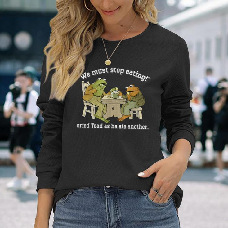We Must Stop Eating Cried Toad As He Ate Another Frog Meme Long Sleeve T-Shirt Gifts for Her