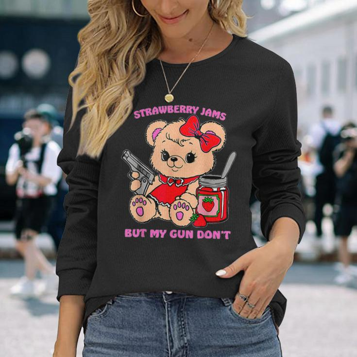 Strawberry Jams But My Gun Don't Teddy Bear Meme Long Sleeve T-Shirt Gifts for Her