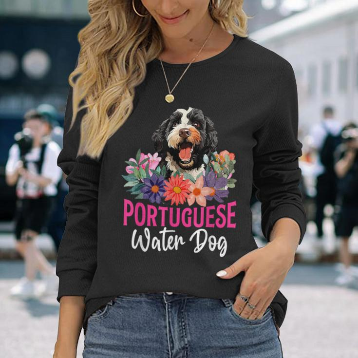Sunset Retro Portuguese Water Dog Pet Paw Long Sleeve T-Shirt Gifts for Her