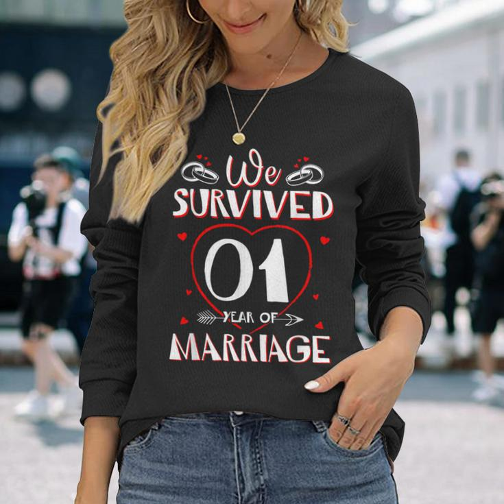 We Survived 1 Year Of Marriage Couple 1St Anniversary Long Sleeve T-Shirt Gifts for Her