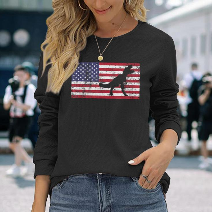 T Rex BoysAmerican Flag Boys 4Th Of July Dinosaur Long Sleeve T-Shirt Gifts for Her