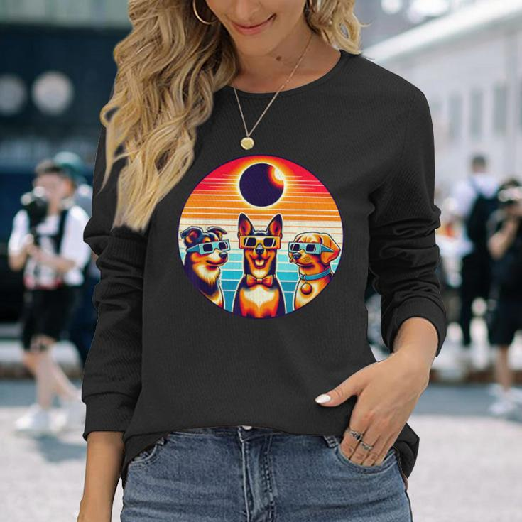 Texas April 8 2024 Astronomy Dog Lover Vintage Solar Eclipse Long Sleeve T-Shirt Gifts for Her