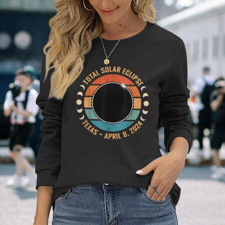 Texas April 8 2024 Totality Total Solar Eclipse Texan Viewer Long Sleeve T-Shirt Gifts for Her