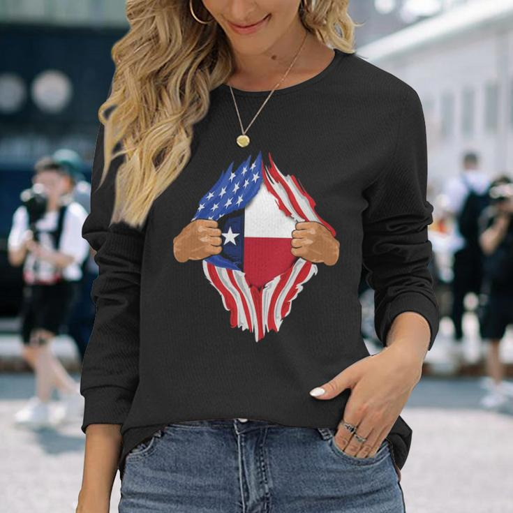 Texas Roots Inside State Flag American Proud Long Sleeve T-Shirt Gifts for Her