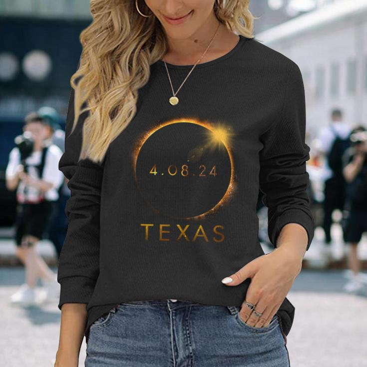 Texas Total Solar Eclipse April 8 2024 Texas Solar Eclipse Long Sleeve T-Shirt Gifts for Her