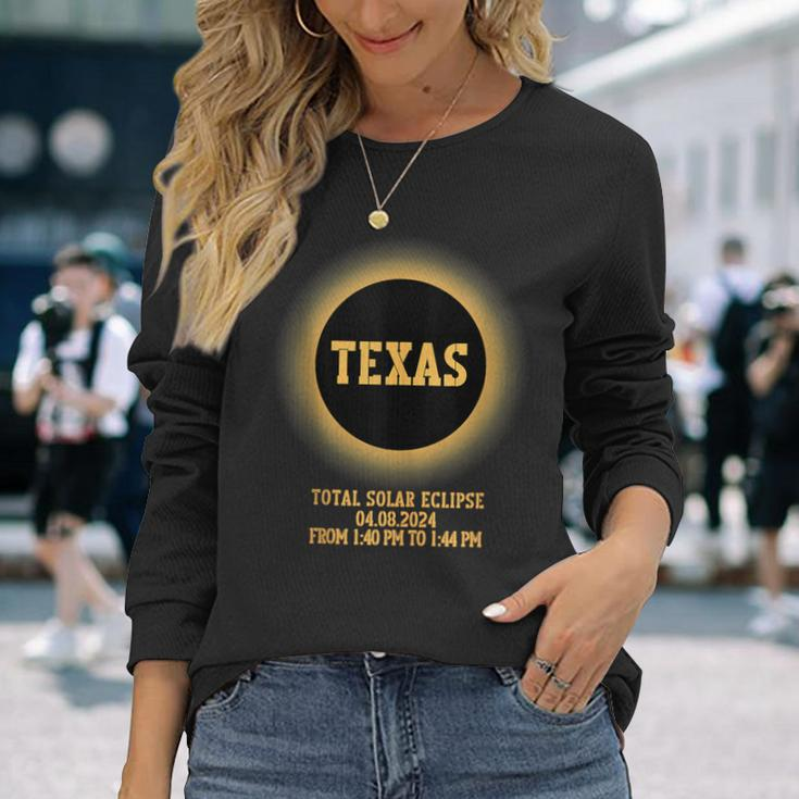 Texas Usa Totality Total Solar Eclipse April 8 2024 Long Sleeve T-Shirt Gifts for Her