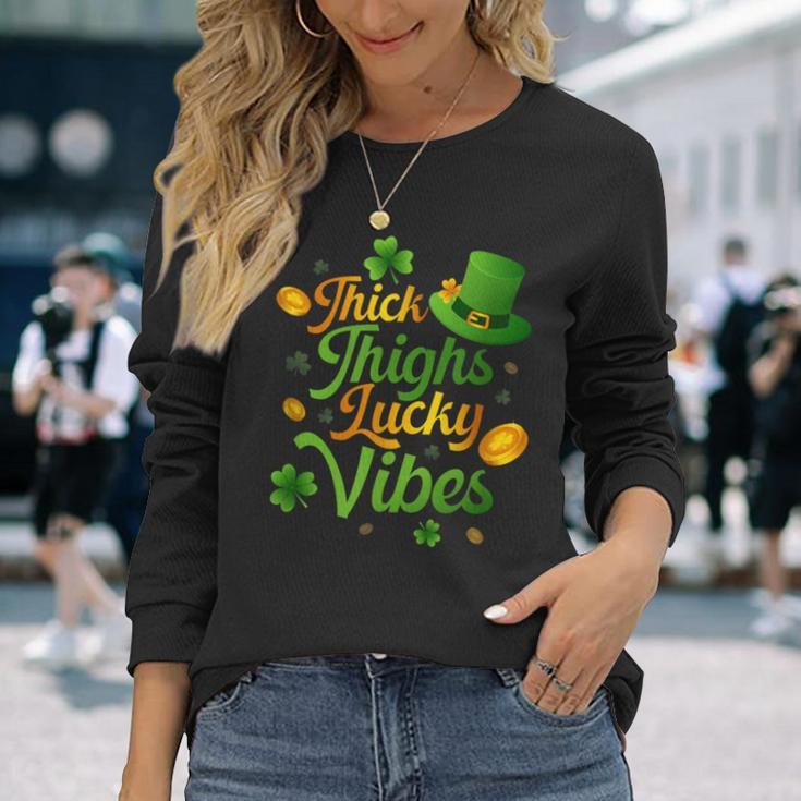 Thick Thighs Lucky Vibes St Patrick's Day Long Sleeve T-Shirt Gifts for Her