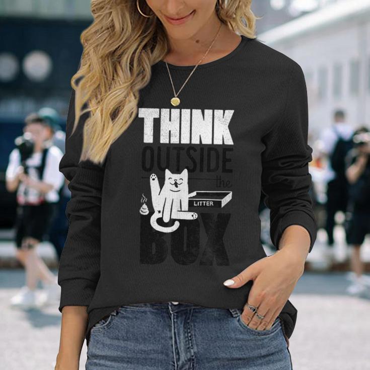 Think Outside The Litter Box Cat Kitty Butt Poop Lick Long Sleeve T-Shirt Gifts for Her