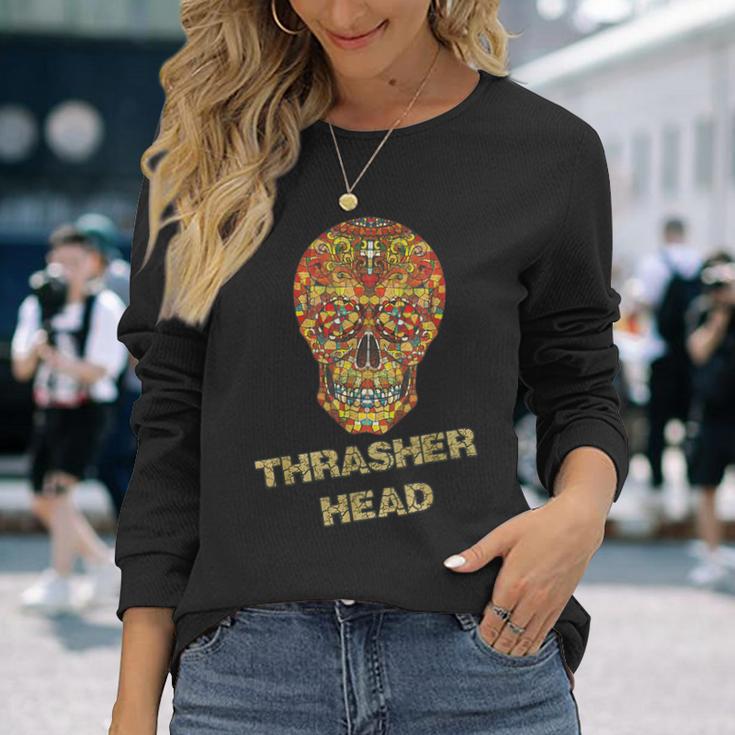 Thrasher Head Sugar Skull Distressed Vintage Skater Long Sleeve T-Shirt Gifts for Her