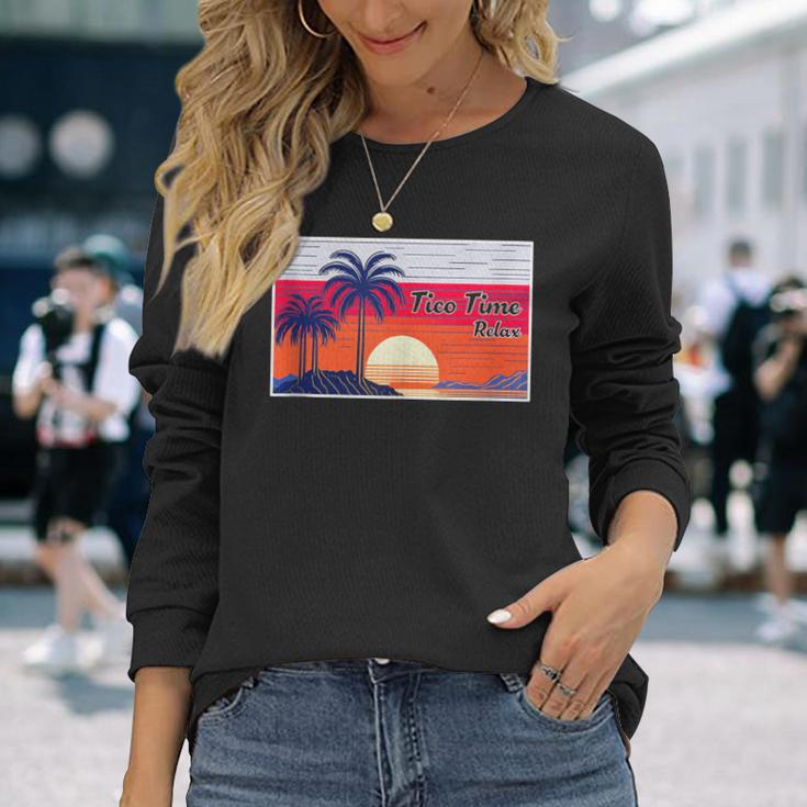 Tico Time Relax Surf Culture Sunset Costa Rican Surfers Long Sleeve T-Shirt Gifts for Her