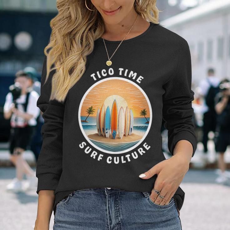 Tico Time Surf Culture Costa Rican Surfboard Vibe Long Sleeve T-Shirt Gifts for Her