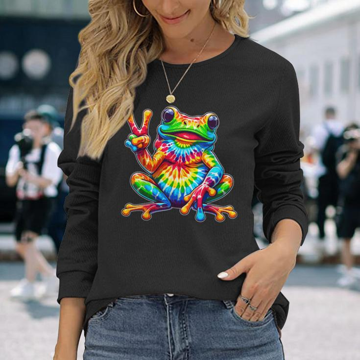 Tie-Dye Frog Peace Sign Hippie Long Sleeve T-Shirt Gifts for Her