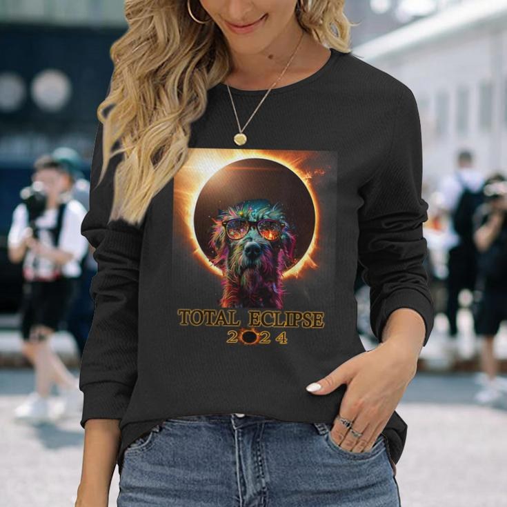 Total Eclipse April 8 2024 Irish Wolfhound Dog With Glasses Long Sleeve T-Shirt Gifts for Her
