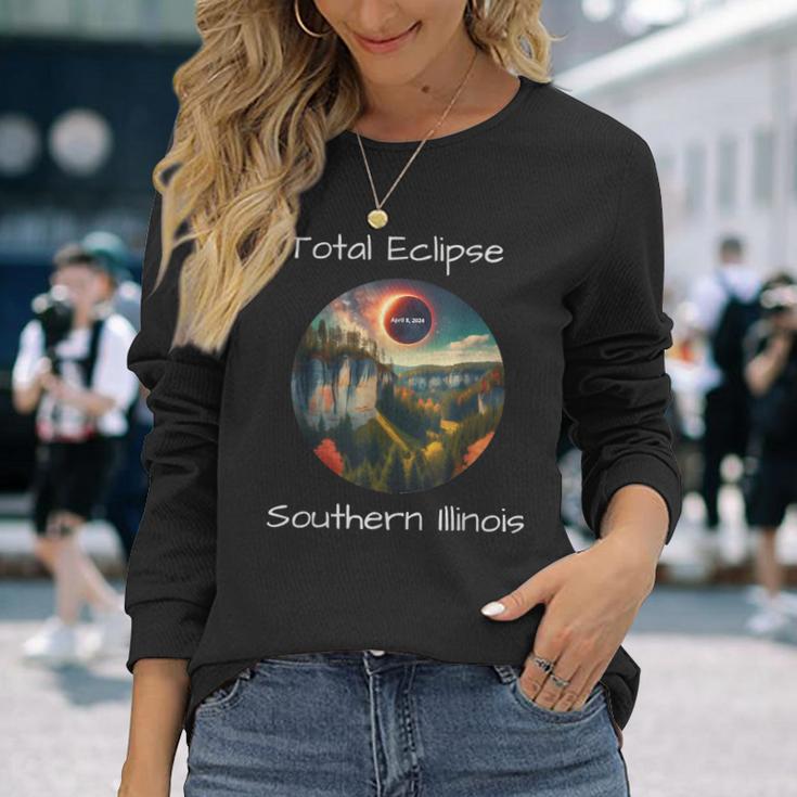 Total Eclipse Southern Illinois Usa Totality April 8 2024 Long Sleeve T-Shirt Gifts for Her