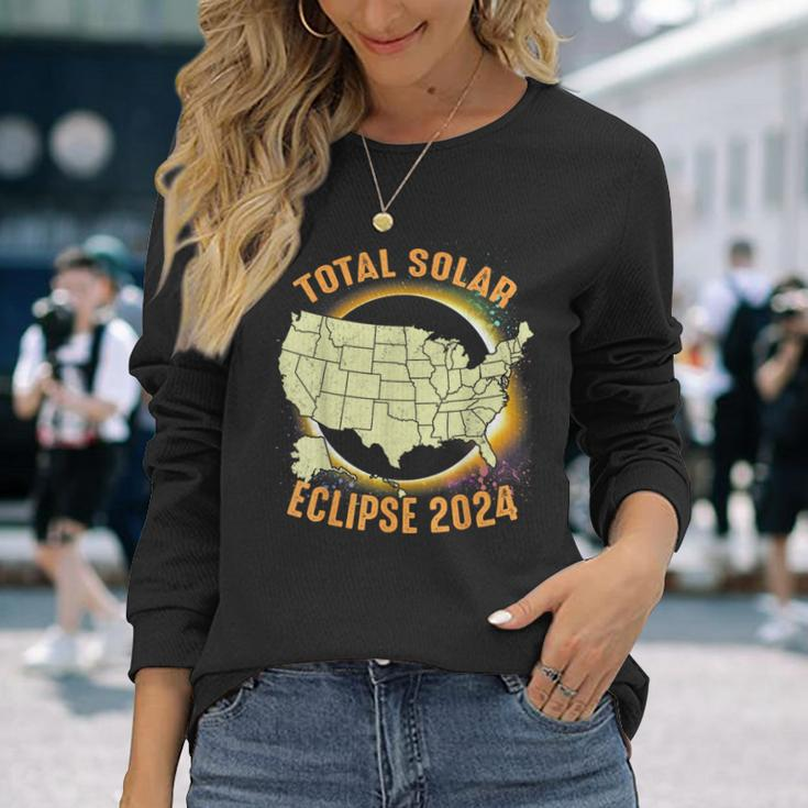 Total Solar Eclipse 2024 American Us Map Colorful Long Sleeve T-Shirt Gifts for Her