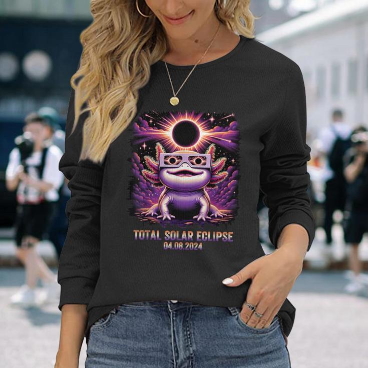 Total Solar Eclipse 2024 Axolotl Wearing Glasses Astronomy Long Sleeve T-Shirt Gifts for Her