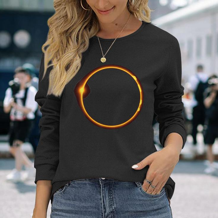 Total Solar Eclipse 2024 Minimalist Ring Long Sleeve T-Shirt Gifts for Her