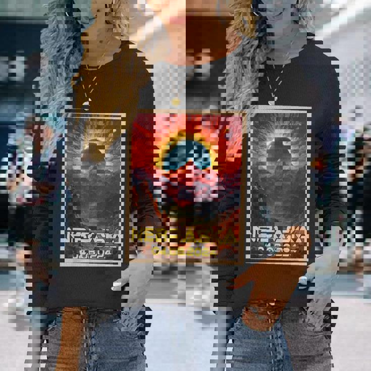 Total Solar Eclipse 2024 Nebraska Vintage Long Sleeve T-Shirt Gifts for Her