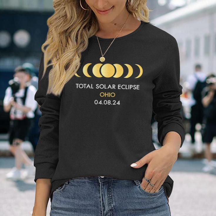 Total Solar Eclipse 2024 Ohio America Totality 040824 Long Sleeve T-Shirt Gifts for Her