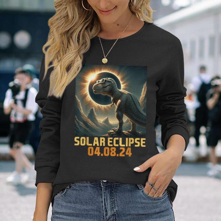 Total Solar Eclipse 2024Rex Dinosaur With Eclipse Glasses Long Sleeve T-Shirt Gifts for Her