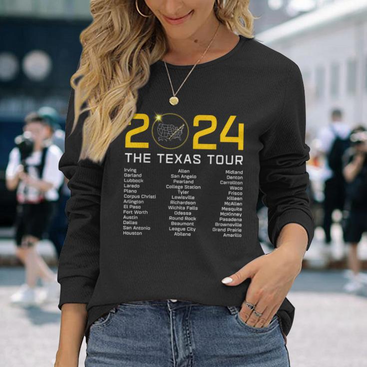 Total Solar Eclipse 2024 The Texas Tour Totality Path Long Sleeve T-Shirt Gifts for Her