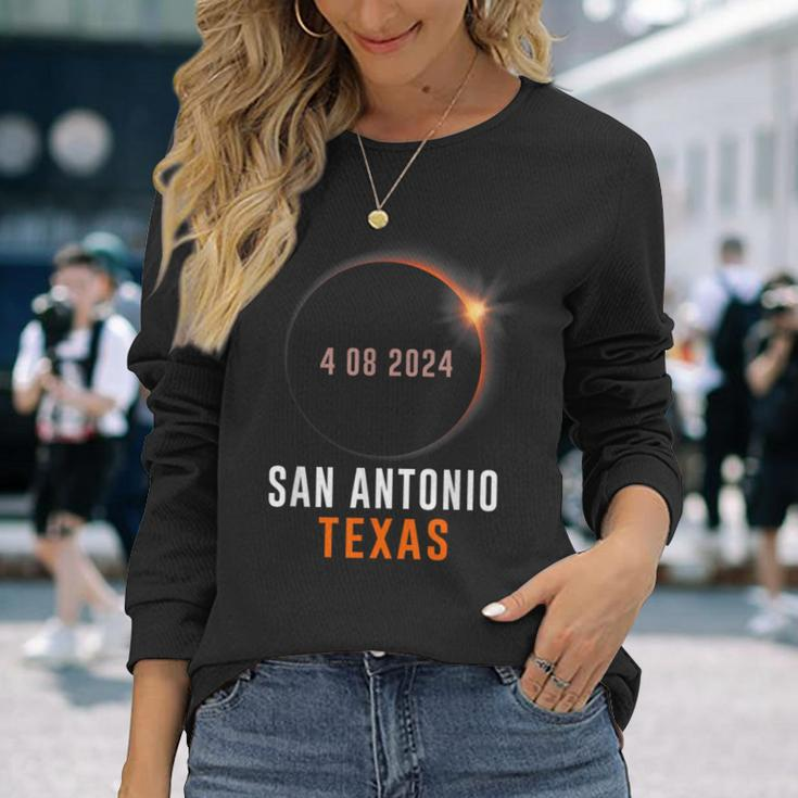 Total Solar Eclipse 2024 Totality San Antonio Texas Long Sleeve T-Shirt Gifts for Her
