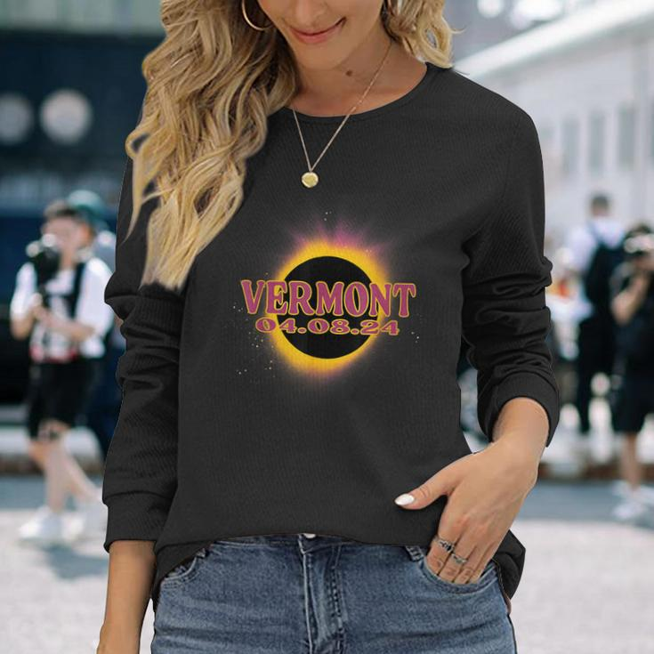 Total Solar Eclipse 2024 Vermont America Totality Event Long Sleeve T-Shirt Gifts for Her