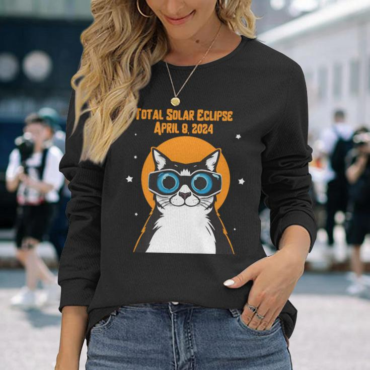 Total Solar Eclipse April 8Th 2024 Cat Wearing Eclipse Glass Long Sleeve T-Shirt Gifts for Her