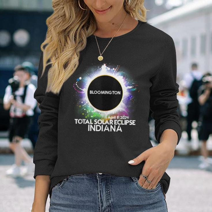 Total Solar Eclipse Bloomington Indiana 2024 Colorful Sun Long Sleeve T-Shirt Gifts for Her