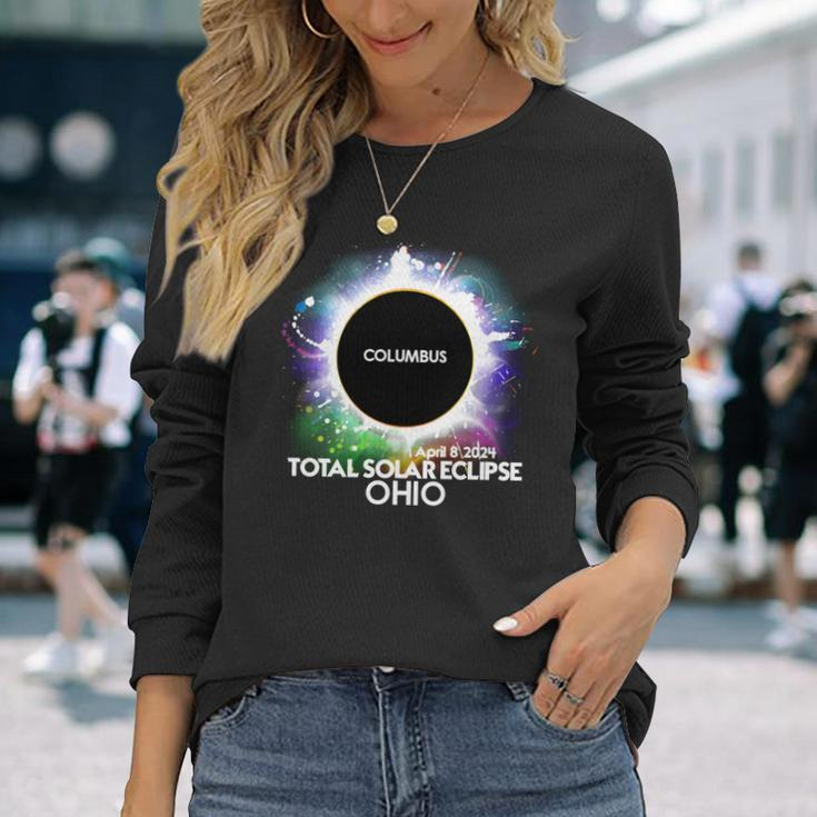 Total Solar Eclipse Columbus Ohio 2024 Colorful Totality Long Sleeve T-Shirt Gifts for Her