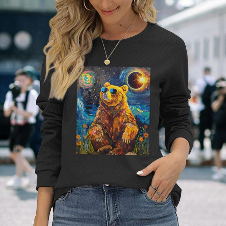 Total Solar Eclipse Grizzly Bear Long Sleeve T-Shirt Gifts for Her