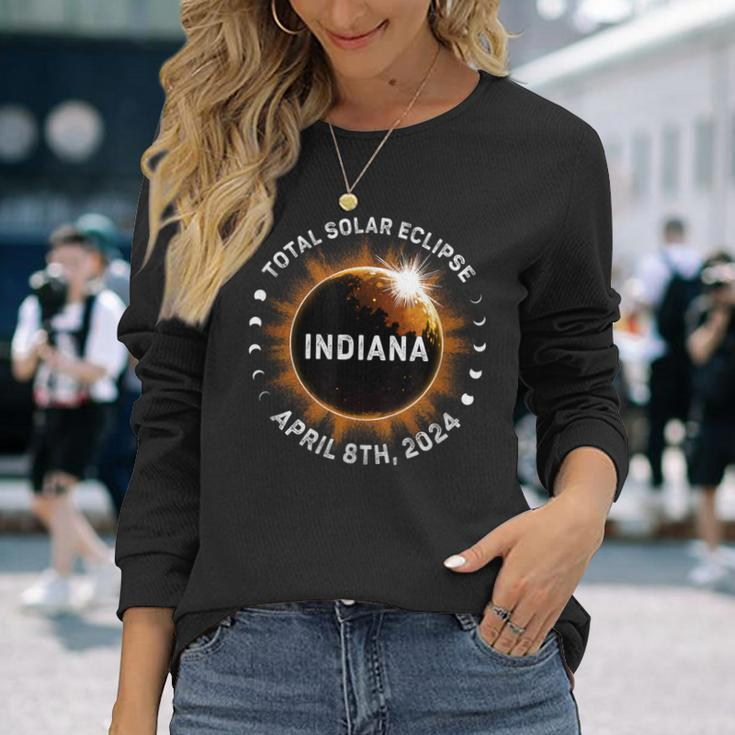 Total Solar Eclipse Path Of Totality April 8Th 2024 Indiana Long Sleeve T-Shirt Gifts for Her