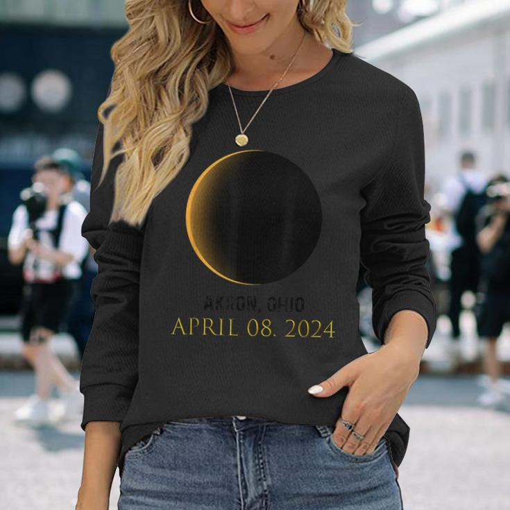 Total Solar Eclipse Spring April 8 2024 Akron Ohio Long Sleeve T-Shirt Gifts for Her
