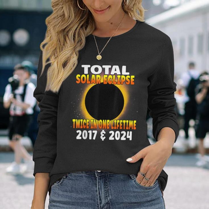 Total Solar Eclipse Twice In One Lifetime 2017 & 2024 Cosmic Long Sleeve T-Shirt Gifts for Her