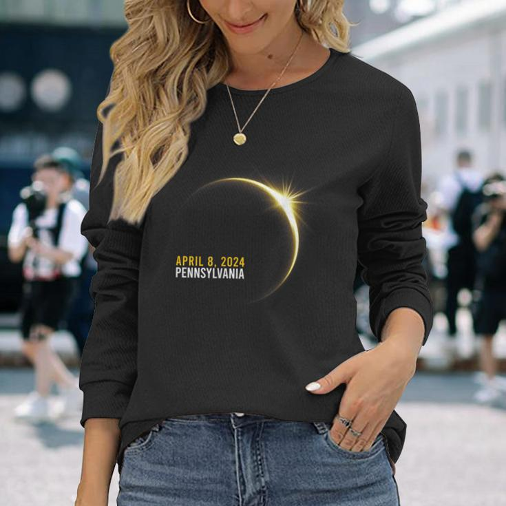 Totality 04 08 24 Total Solar Eclipse 2024 Pennsylvania Long Sleeve T-Shirt Gifts for Her