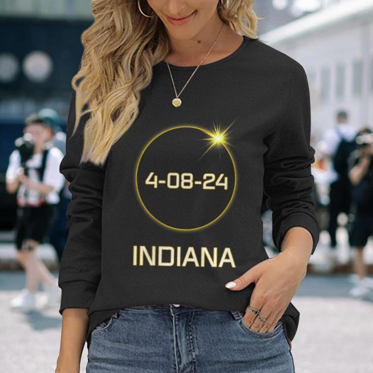 Totality Path 2024 Indiana Total Eclipse Pocket Long Sleeve T-Shirt Gifts for Her