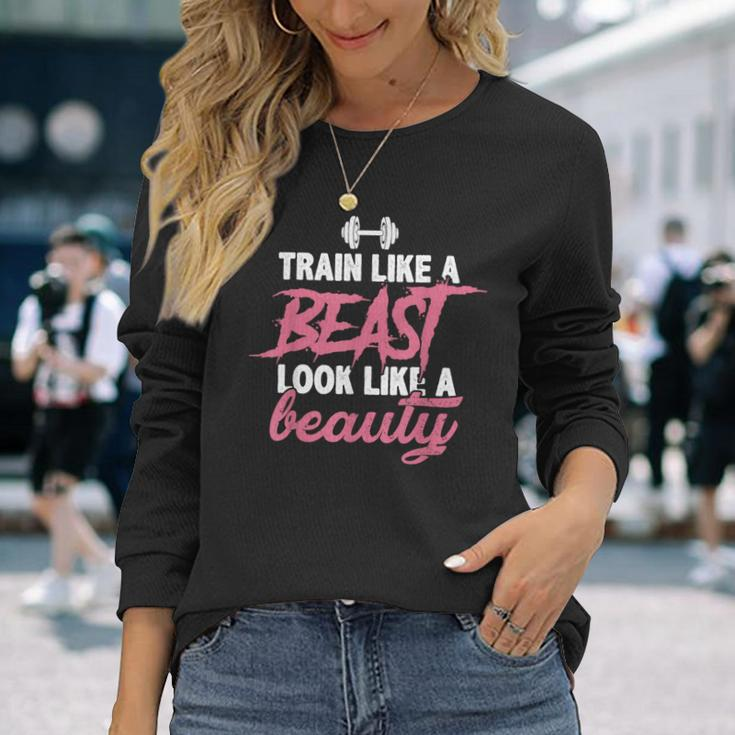 Train Like A Beast Look Like A Beauty Gym Personal Trainer Long Sleeve T-Shirt Gifts for Her