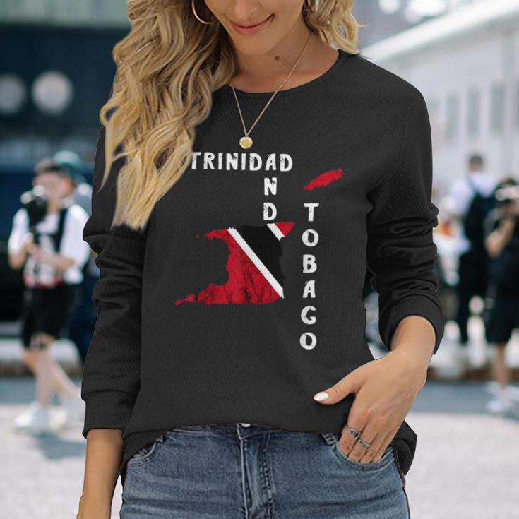Trinidad And Tobago Map Pride Trinidadian Roots Flag Long Sleeve T-Shirt Gifts for Her