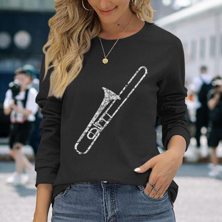 Trombone Vintage White Trombonist Long Sleeve T-Shirt Gifts for Her