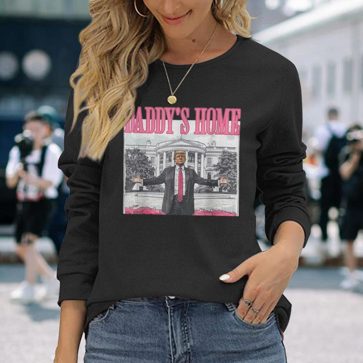 Trump 2024 Take America Back Daddy's Home Trump Pink 2024 Long Sleeve T-Shirt Gifts for Her